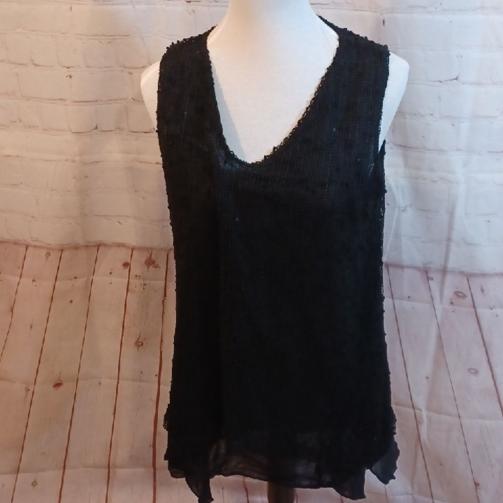 LuluB. Womans Grunge Sequin Sleeveless Mesh  Layer  Top L